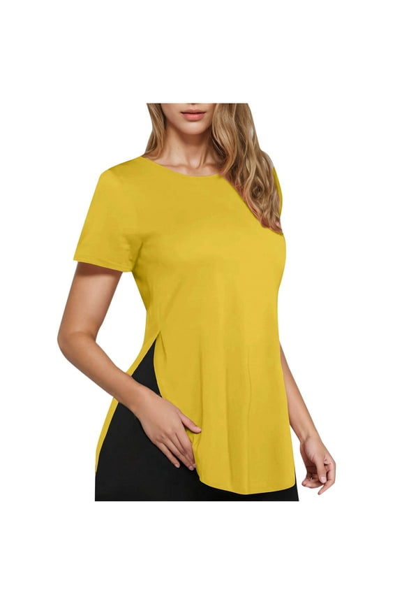 Women's Workout Shirts Short Sleeve Side Split Quick Dry Yoga T-Shirt Gym Athletic Breathable Tee