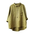 thumbnail image 1 of Mittory Womens 3/4 Length Sleeve Cotton Linen Tops Summer Button Up T Shirts Casual Basic Flowy Comfy Tunics, 1 of 7