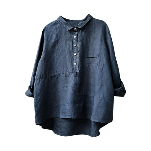 Mittory Womens 3/4 Length Sleeve Cotton Linen Tops Summer Button Up T Shirts Casual Basic Flowy Comfy Tunics