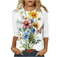 thumbnail image 1 of Mittory Womens 3/4 Length Sleeve Tops Spring Summer T-Shirts Trendy Boho Floral Print Crew Neck Going Out Tops Tee Shirt, 1 of 5
