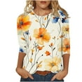 thumbnail image 1 of Mittory Womens 3/4 Sleeve Tops Casual Shirts for Women Summer Flower Printed T Shirt Crewneck Floral Tee, 1 of 5
