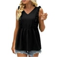 thumbnail image 1 of Mittory Womens Babydoll Tank Tops V Neck Ruffle Sleeve Pleated Peplum Shirts Summer, 1 of 8
