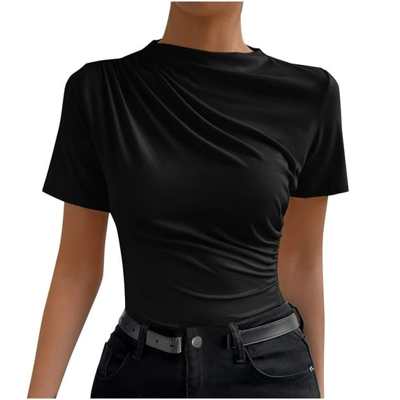 Mittory Womens Basic Short Sleeve Crew Neck T Shirt Slim Fit Tees Summer Going Out Fitted Top Cute Tight Shirts