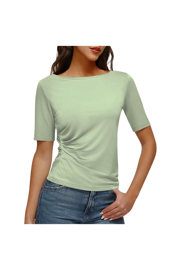 Womens Basic Tees Summer Short Sleeve Shirts Slim Fit Tight T Shirt Going Out Tops