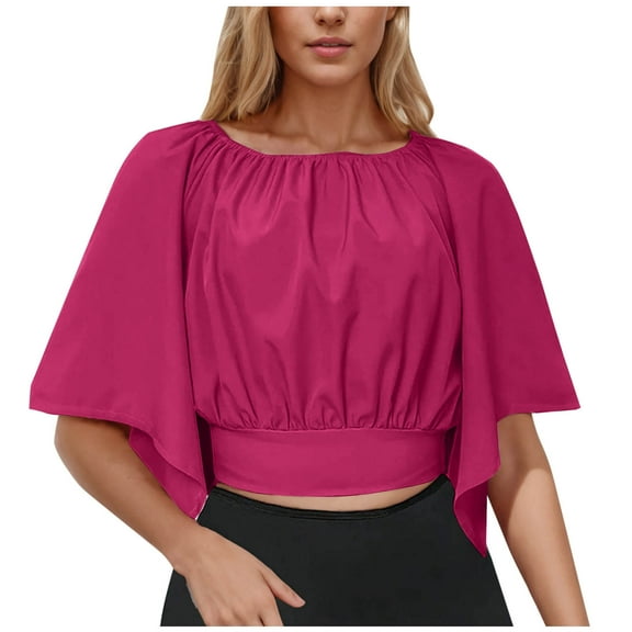 Mittory Womens Batwing Sleeve Dressy Blouses Summer Casual Crewneck Crop Tops Trendy T Shirts Loose Fit Tunic Tees