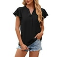 thumbnail image 1 of Mittory Womens Blouse V Neck Ruffle Sleeve Flowy Shirts Dressy Casual Summer Tops Business Work Elegant Comfy Satin Tees, 1 of 5