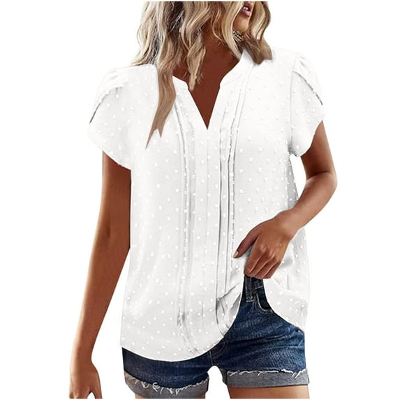 Mittory Womens Blouse V Neck Short Sleeve Flowy Polka Dots Shirts Dressy Casual Cute Summer Tops