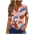 thumbnail image 1 of Mittory Womens Boho Tops Dressy Casual Floral Print V Neck Short Sleeve Henley T Shirts Button Down Blouses Graphic Tees, 1 of 5