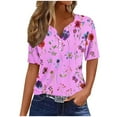 thumbnail image 1 of Mittory Womens Boho Tops Dressy Casual Floral Print V Neck Short Sleeve Henley T Shirts Button Down Blouses Graphic Tees, 1 of 5