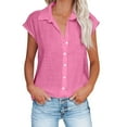 thumbnail image 1 of Mittory Womens Button Down Cotton Linen Shirts V Neck Roll Up Short Sleeve Blouses Summer Clothes, 1 of 5