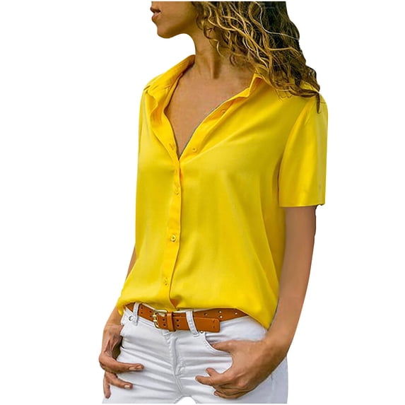 Mittory Womens Button Down Shirt Bust Pocket Short Sleeve Blouses Business Casual Work Tops Summer Outfits