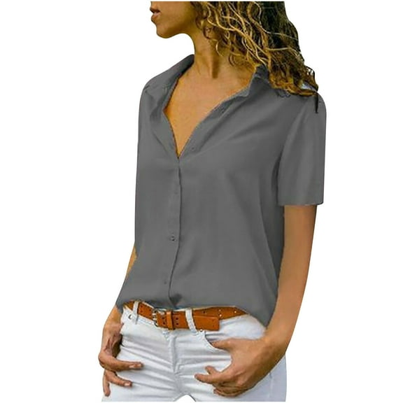 Mittory Womens Button Down Shirt Bust Pocket Short Sleeve Blouses Business Casual Work Tops Summer Outfits