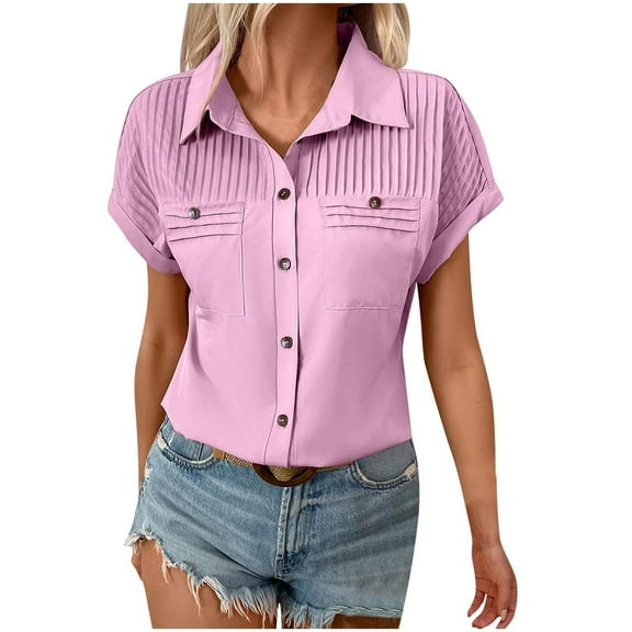Mittory Womens Button Down Shirts Casual Short Sleeve Dress Shirt Textured Collared Summer Work Blouse