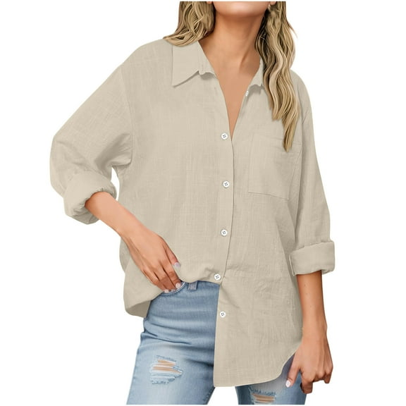 Mittory Womens Button Down Shirts Long Sleeve Cotton Tops Casual Collared Blouses Loose Fit