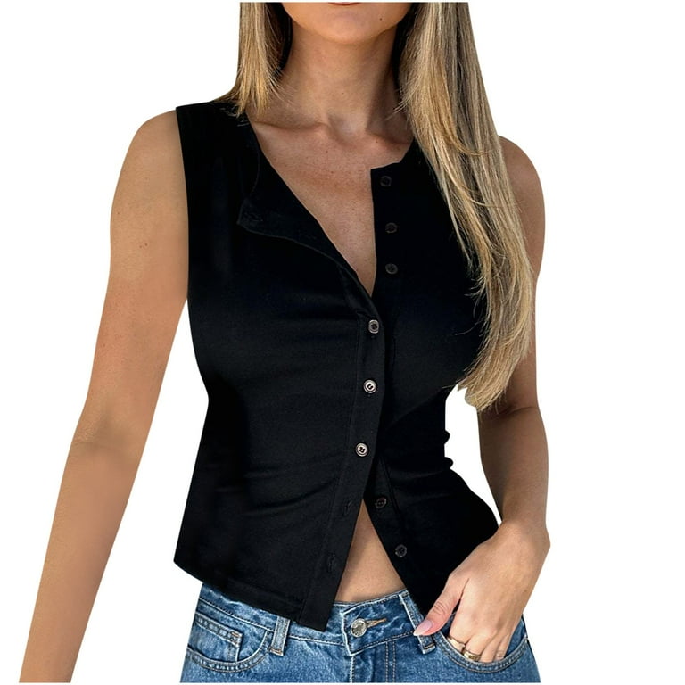 Mittory Womens Button Down Tank Tops Summer Sleeveless Vest Tops