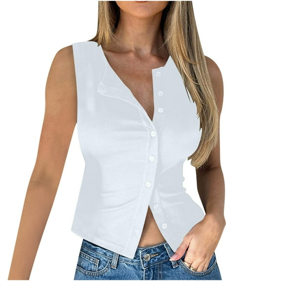 Mittory Womens Button Down Tank Tops Summer Sleeveless Vest Tops Trendy Ribbed Fitted Going Out Shirts