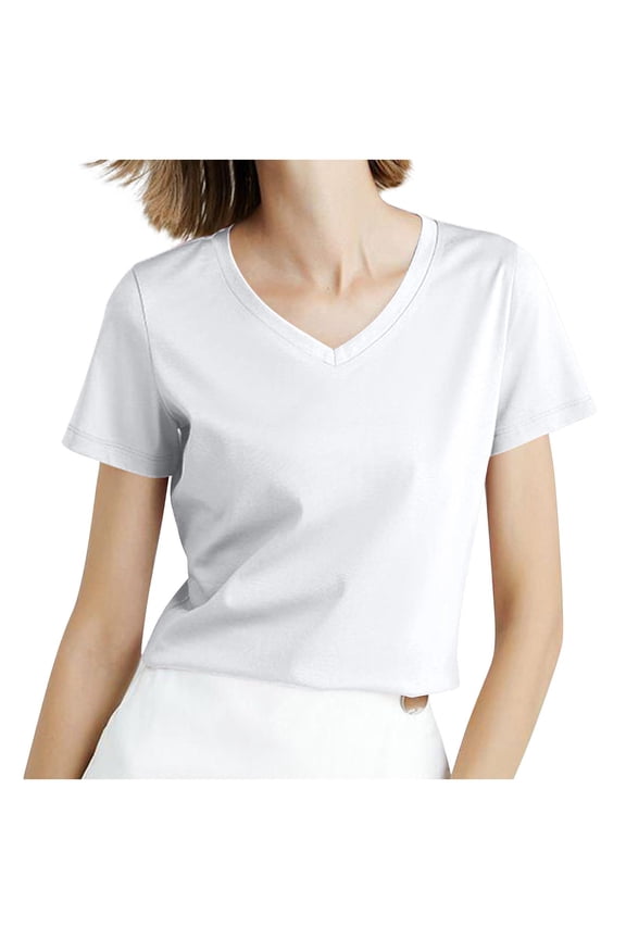 Womens Cap Sleeve Crop Tops Cotton V Neck T Shirt Loose Fit Short Sleeves Tee Summer Fashion Clothes