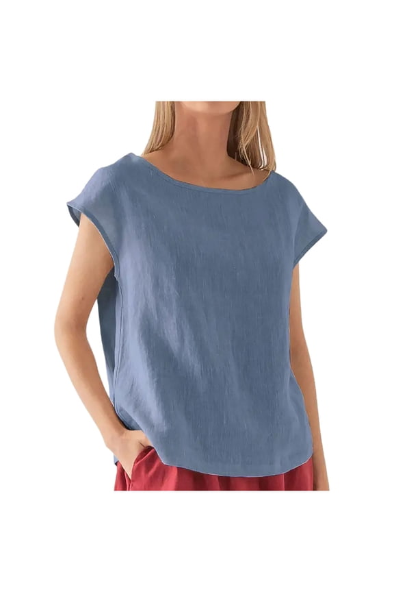 Womens Cap Sleeve Tops Boat Neck T-Shirts Summer Casual Loose Fit Basic Tees