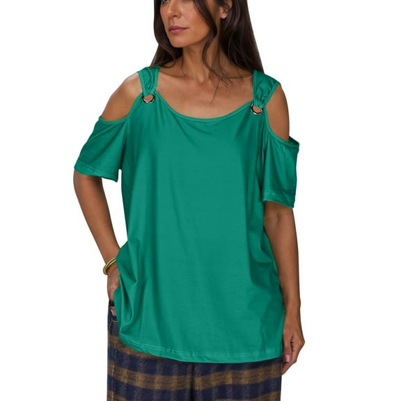 Mittory Womens Cold Shoulder Tops Summer Sexy Casual Short Sleeve Ruched Scoop Neck Banded Bottom Shirts Blouse