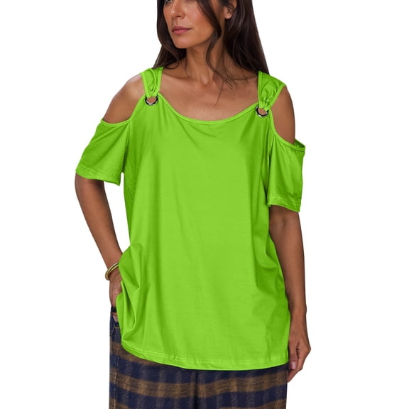 Mittory Womens Cold Shoulder Tops Summer Sexy Casual Short Sleeve Ruched Scoop Neck Banded Bottom Shirts Blouse