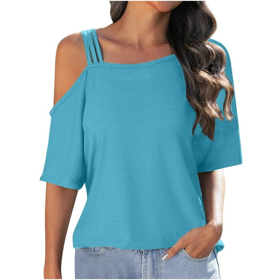 Mittory Womens Cold Shoulder Tops Summer Sexy Casual Short Sleeve Ruched Scoop Neck Banded Bottom Shirts Blouse