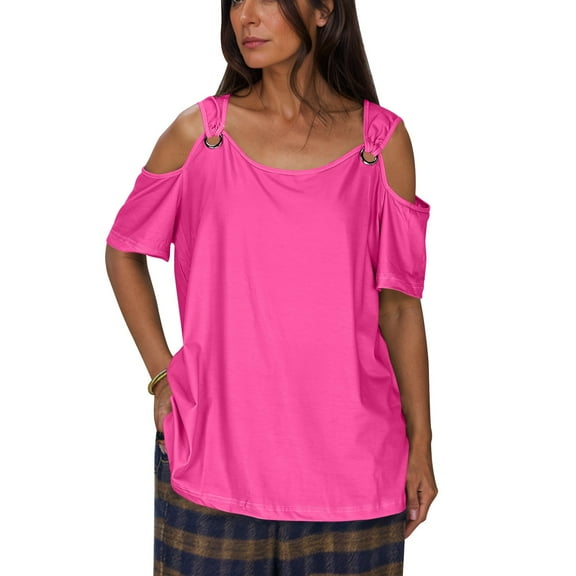 Mittory Womens Cold Shoulder Tops Summer Sexy Casual Short Sleeve Ruched Scoop Neck Banded Bottom Shirts Blouse