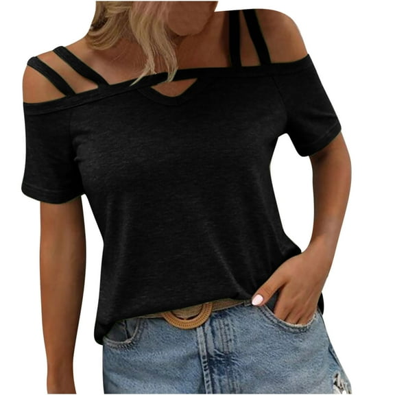 Mittory Womens Cold Shoulder Tops for Women Summer Sexy Cut Out Tops Short Sleeve Criss Cross Casual Shirts