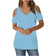 thumbnail image 1 of Mittory Womens Cold Shoulder V Neck T Shirts Casual Loose Basic Summer Tees Blouse, 1 of 7