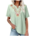 thumbnail image 1 of Mittory Womens Cotton Linen Short Sleeve Shirts Summer Mexican Embroidered Tops Cut V Neck Peasant Tunic Dressy Blouse, 1 of 5