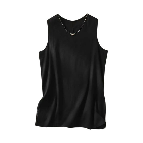 Mittory Womens Cotton Linen Sleeveless Tunic Tops Summer Crewneck Casual Tank Tops Split Side Vintage Loose Fit Tanks Vests