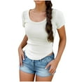 thumbnail image 1 of Mittory Womens Cotton Tees Summer Short Sleeve Scooped Neck Casual Cropped Slim Fit Blouses Tops, 1 of 6