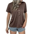 thumbnail image 1 of Mittory Womens Crew Neck Short Sleeve Buttons Tops Fall Tshirts Tee Basic Blouse Loose Fit Henley Tops, 1 of 4