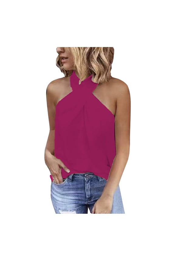 Womens Criss Cross Halter Tops Summer Sleeveless Sexy Casual Lightweight Tank Top Backless Trendy Blouse