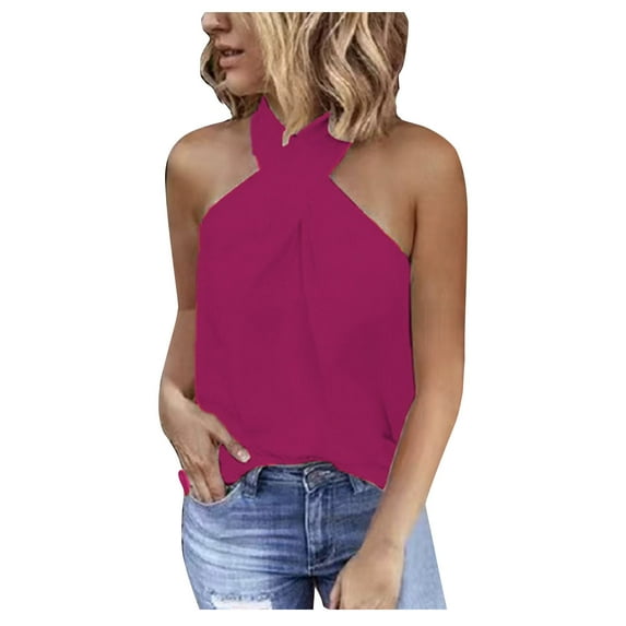 Mittory Womens Criss Cross Halter Tops Summer Sleeveless Sexy Casual Lightweight Tank Top Backless Trendy Blouse