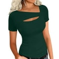 thumbnail image 1 of Mittory Womens Cut Out Cute Tops Trendy Ribbed Asymmetrical Short Sleeve Sexy Fitted T Shirts, 1 of 5