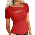 thumbnail image 1 of Mittory Womens Cut Out Cute Tops Trendy Ribbed Asymmetrical Short Sleeve Sexy Fitted T Shirts, 1 of 5