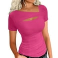 thumbnail image 1 of Mittory Womens Cut Out Cute Tops Trendy Ribbed Asymmetrical Short Sleeve Sexy Fitted T Shirts, 1 of 5