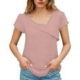 thumbnail image 1 of Mittory Womens Dressy Casual Blouses Asymmetrical V Neck Business Work Tops Ruffle Sleeve Summer Shirts, 1 of 7