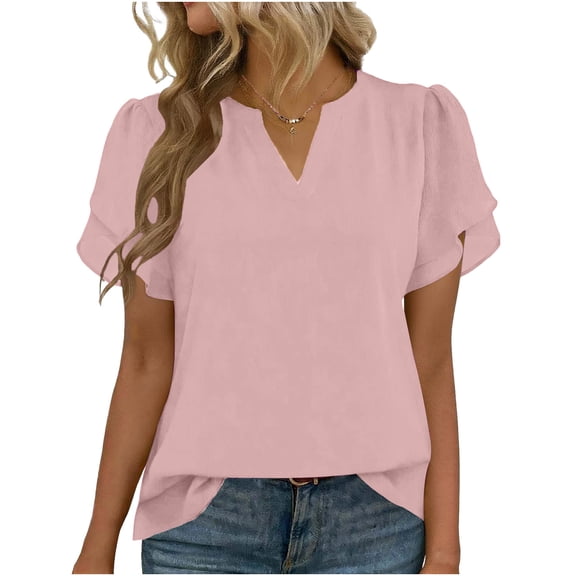 Mittory Womens Dressy Casual Shirts Short Sleeve V Neck Work Blouse Business Casual Summer Chiffon Tops