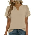 thumbnail image 1 of Mittory Womens Dressy Casual Shirts Short Sleeve V Neck Work Blouse Business Casual Summer Chiffon Tops, 1 of 8