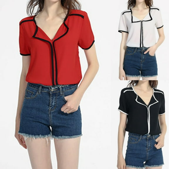 Mittory Womens Dressy Casual Tops Business Casual Outfit Summer Blouses Work V Neck Short Sleeve Shirts