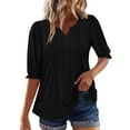 thumbnail image 1 of Mittory Womens Dressy Casual Tops Puff Sleeve Work Blouses Pleated V Neck T Shirts, 1 of 8