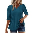thumbnail image 1 of Mittory Womens Dressy Casual Tops Puff Sleeve Work Blouses Pleated V Neck T Shirts, 1 of 8