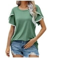 thumbnail image 1 of Mittory Womens Dressy Casual Tops Ruffle Sleeve Blouses Crew Neck Summer Shirts Cute Keyhole Back Work Top, 1 of 5