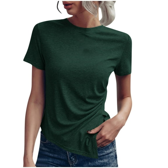 Mittory Womens Dressy Casual Tops Solid Short Sleeve Cotton Tshirts Summer Casual Trendy Loose Fit Tee Shirts