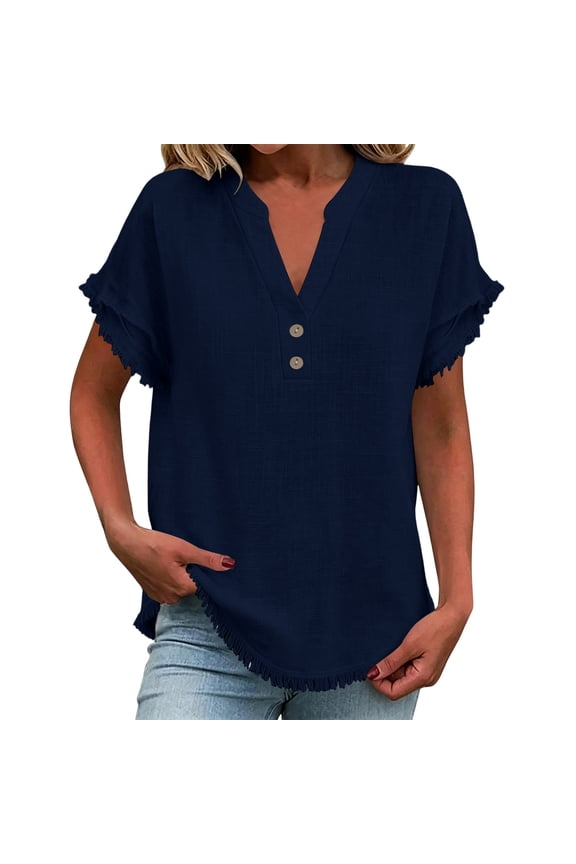 Womens Linen Tops Solid Color Cute Mandarin Collar Shirts Lightweight Summer Beach Blouses Loose Top