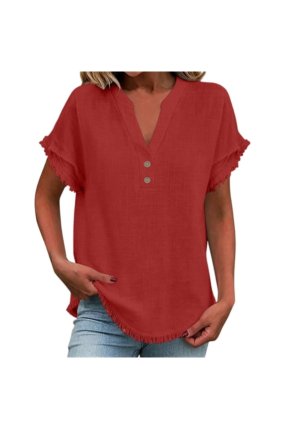 Womens Linen Tops Solid Color Cute Mandarin Collar Shirts Lightweight Summer Beach Blouses Loose Top