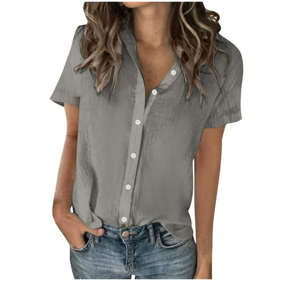 Mittory Womens Long Sleeve Button Down Cotton Linen Shirt Blouse Loose Fit Casual V-Neck Tops