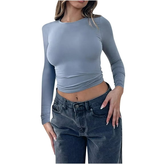 Mittory Womens Long Sleeve Crop Tops Basic Slim Fitted Shirts Fashion Going Out Tops Teen Girl Clothes
