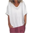 thumbnail image 1 of Mittory Womens Oversized T Shirts Ribbed Trim V Neck Short Sleeve Tops Summer Cotton Tees Loose Fit, 1 of 4